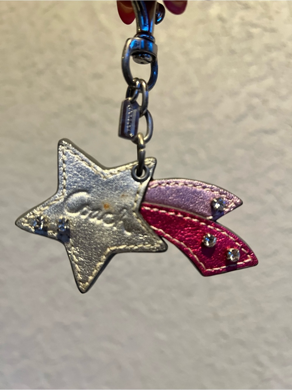 Coach Silver & Pink Star Keychain Rhinestone